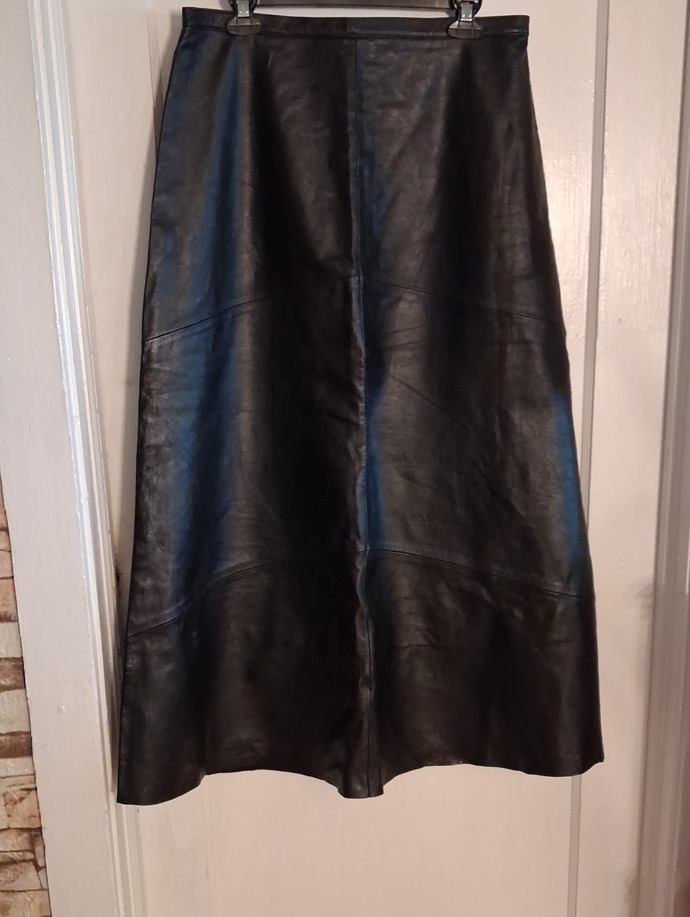 Black Leather A-Line Midi - Maxi Skirt Yvonne Marie Size 14